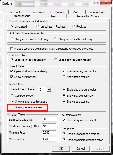 Allow latest lots change in market depth to be turn off 